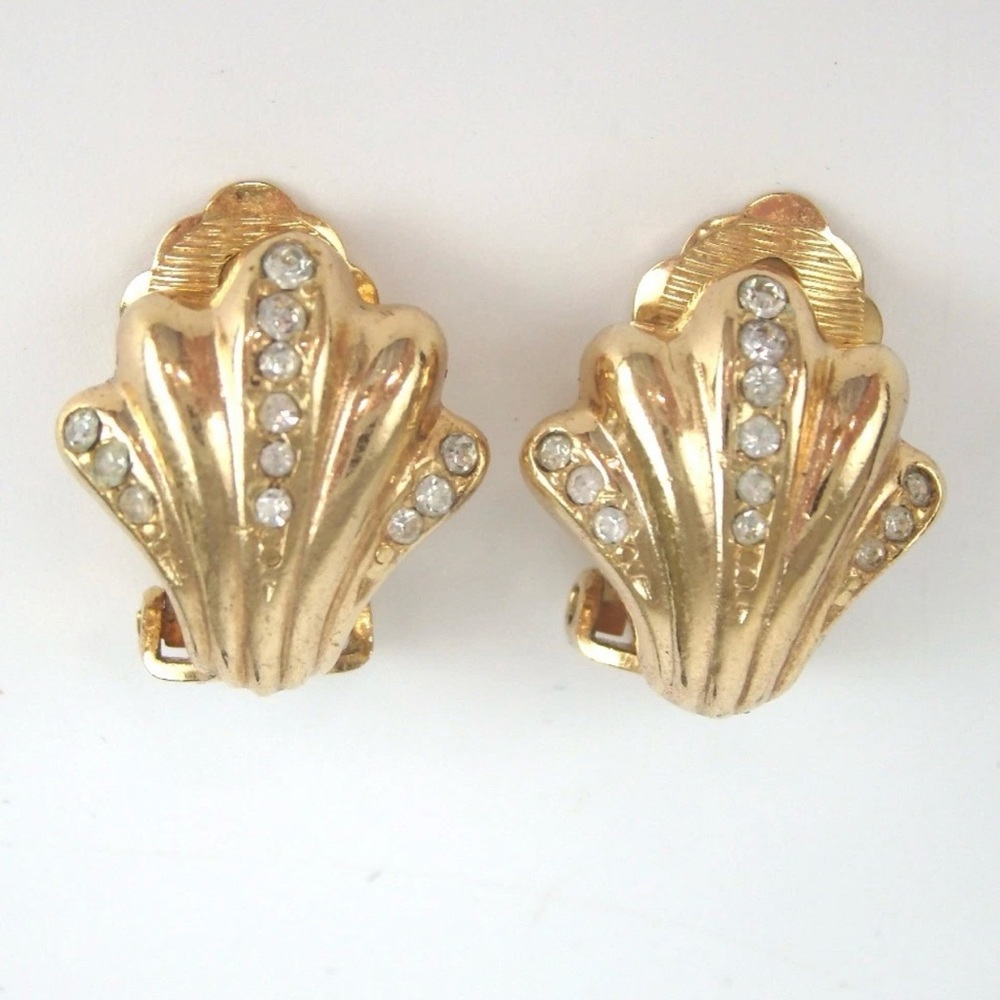 Authentic  Christian Dior Vintage seashell-motif clip-on earrings with COA Paper